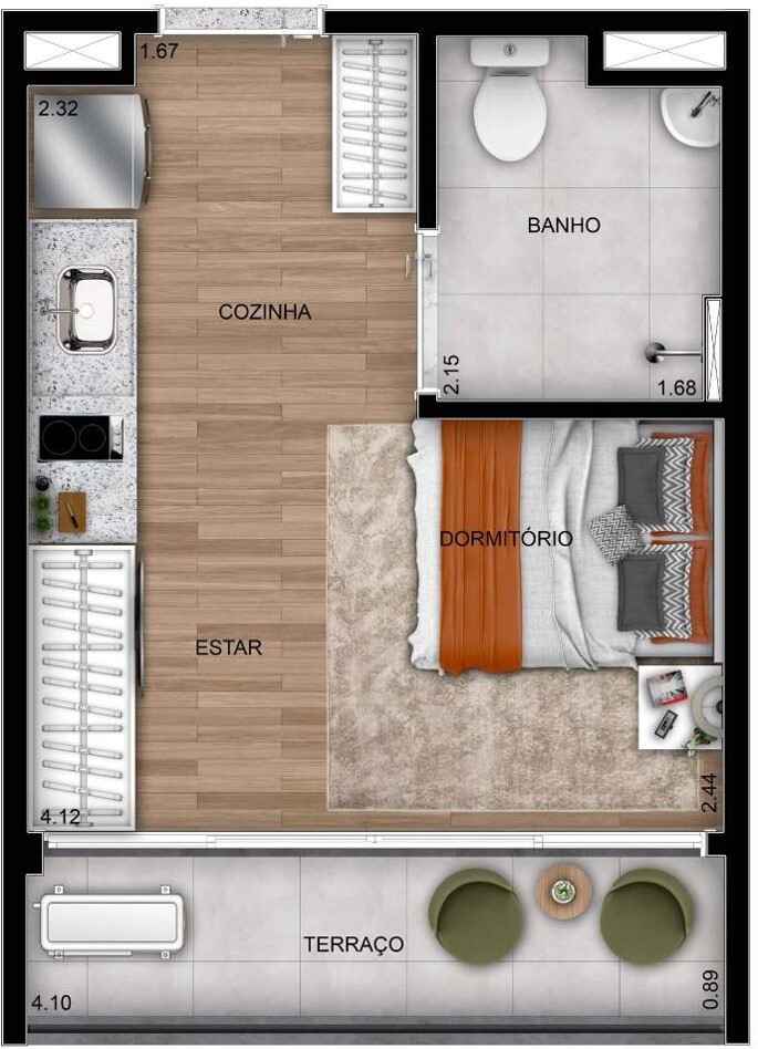 Planta 01 - 1 dorm 26m² - studio