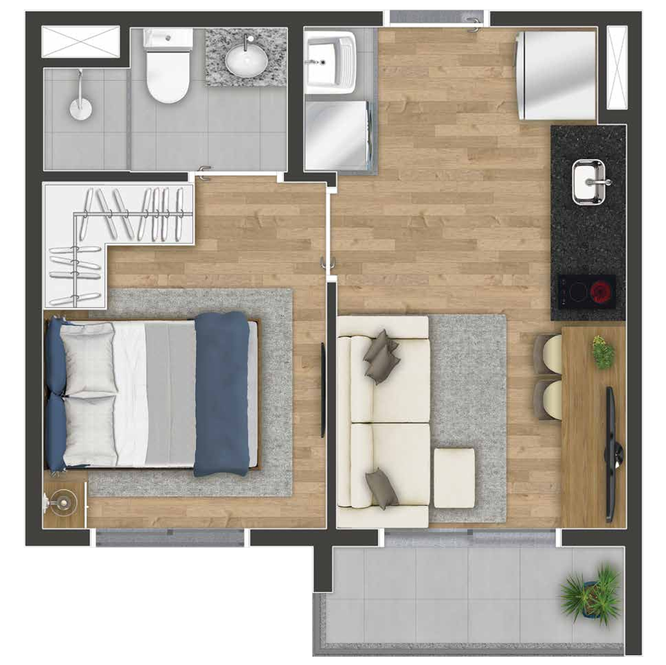 Planta 01 - 1 dorm 27m²