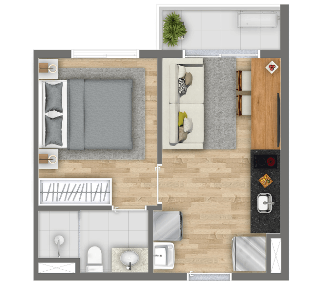 Planta 01 - 1 dorm 27m²