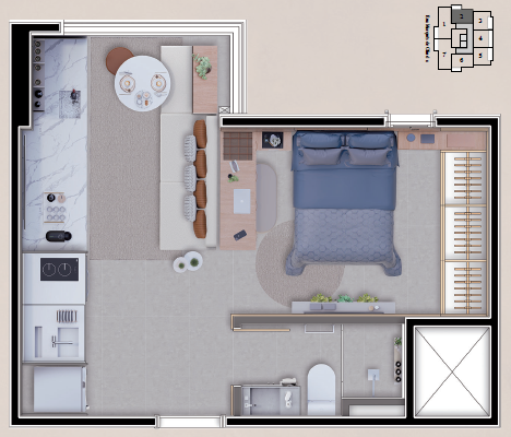 Planta 01 - 1 dorm 29 25m² - studio