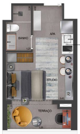 Planta 01 - 1 dorm 22m² - studio