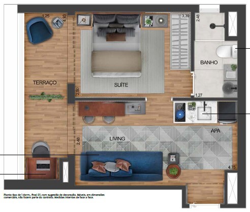 Planta 03 - 1 dorm 35m²