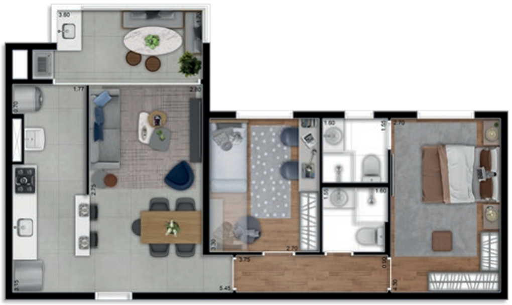 Planta 04 - 2 dorm 70m²