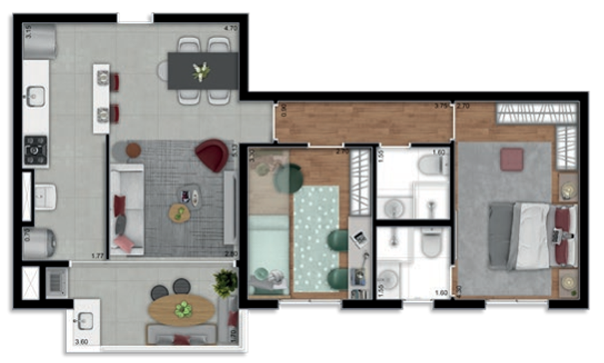 Planta 05 - 2 dorm 70m²