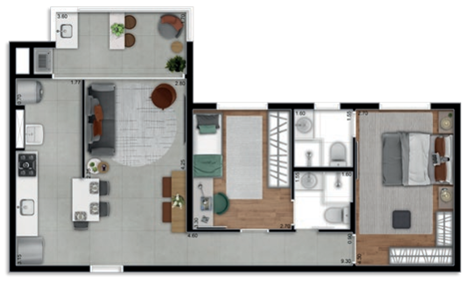 Planta 08 - 2 dorm 70m² - opção 2