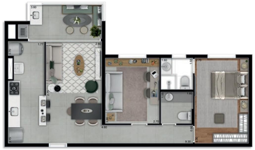 Planta 09 - 2 dorm 70m² - opção 3