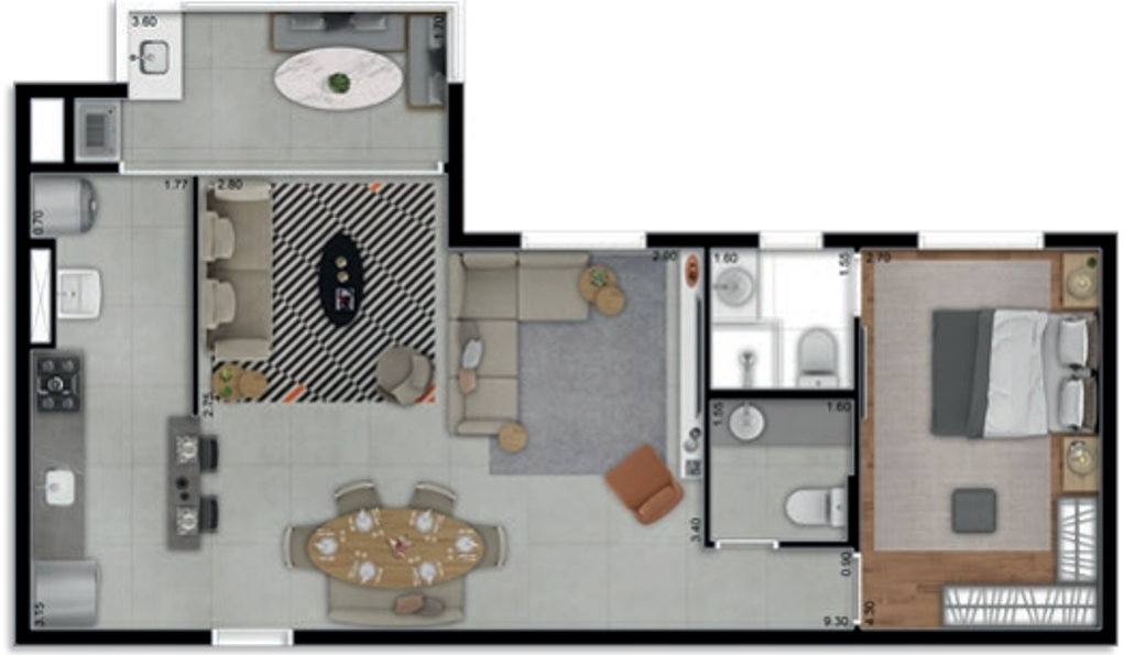 Planta 10 - 1 dorm 70m² - opção 4
