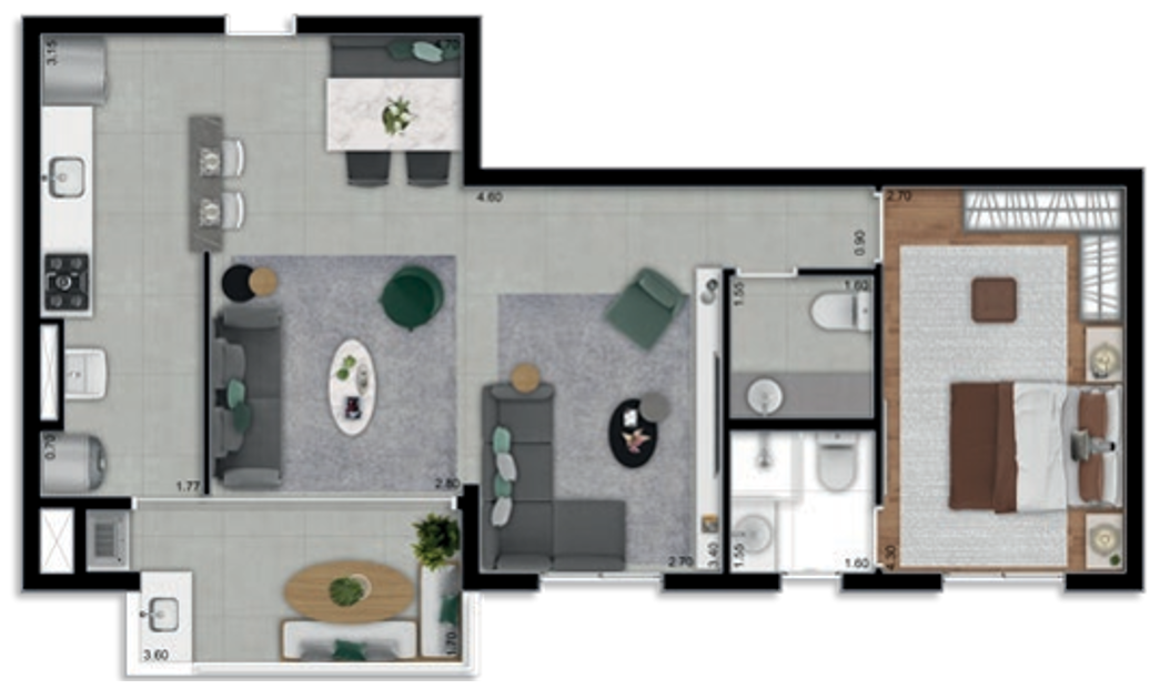 Planta 11 - 1 dorm 70m² - opção 5