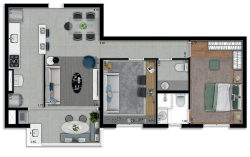 Planta 12 - 2 dorm 70m² - opção 6