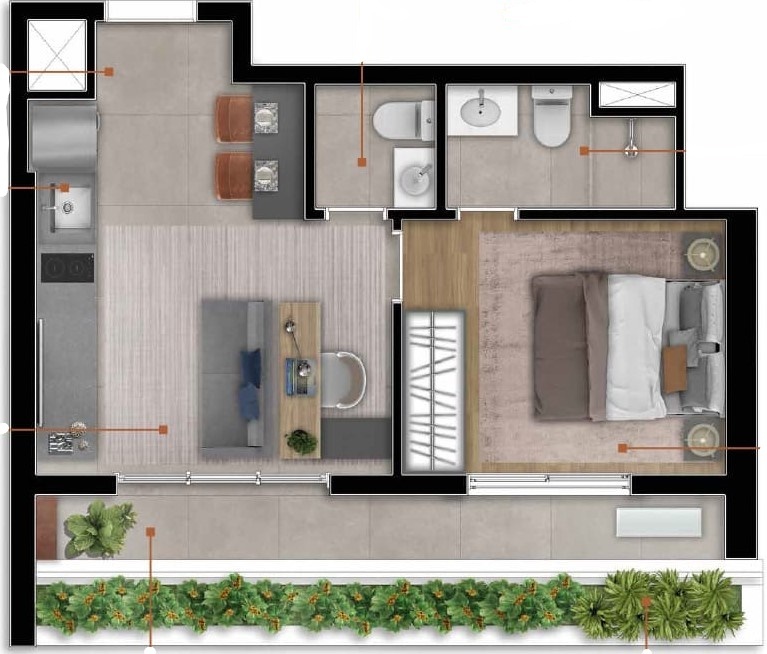 Planta 01 - 1 dorm 38m²