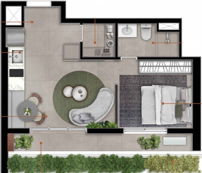 Planta 04 - 1 dorm 38m² - studio - opção 3