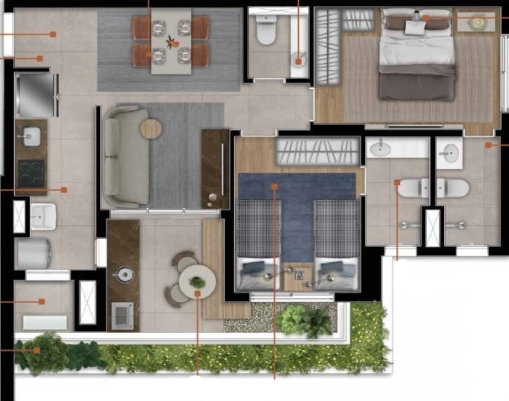 Planta 05 - 2 dorm 64m²
