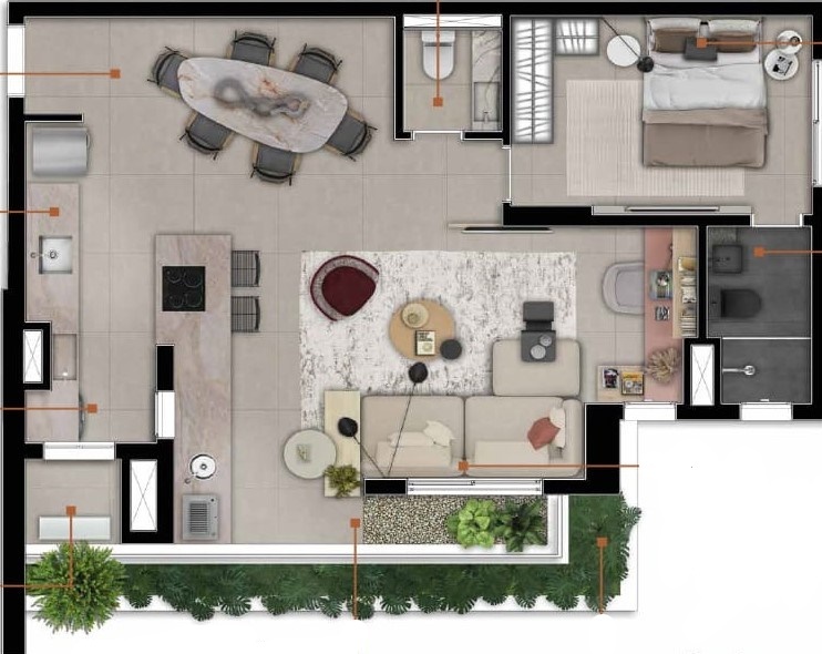 Planta 06 - 1 dorm 64m² - opção 1