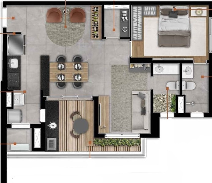 Planta 07 - 1 dorm 64m² - opção 2