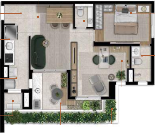 Planta 08 - 1 dorm 64m² - opção 3
