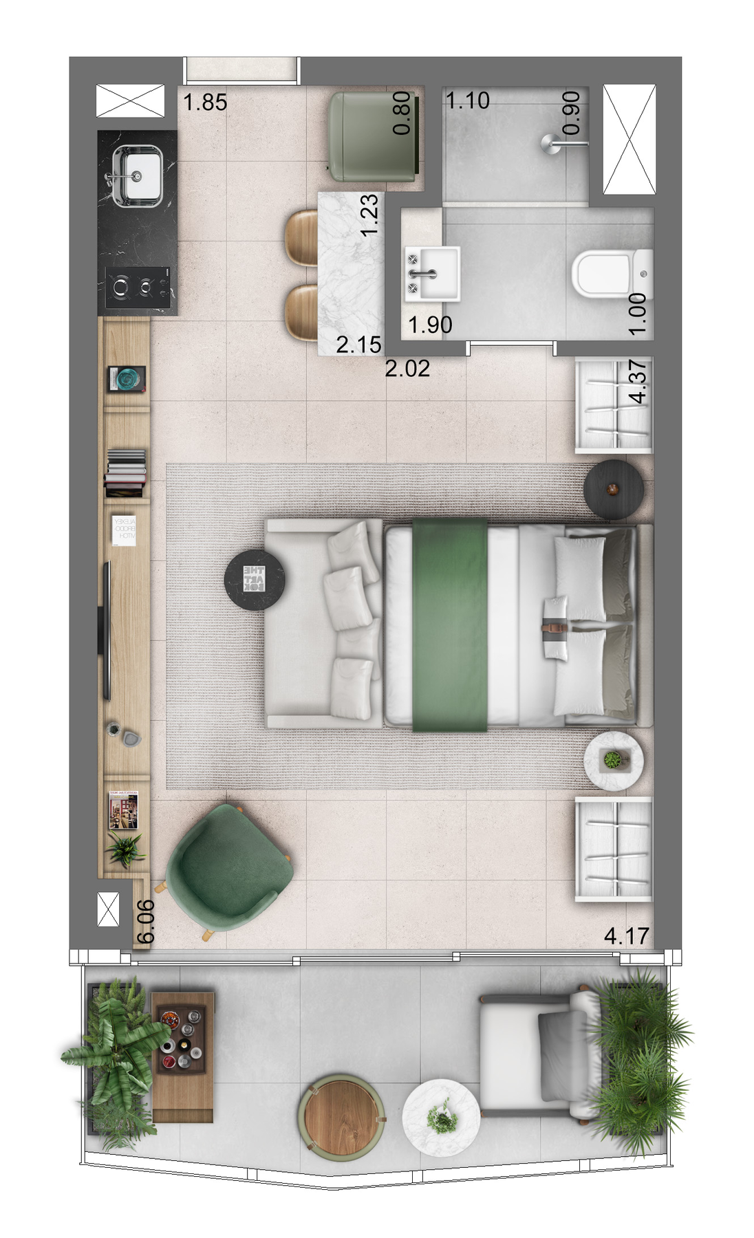 Planta 02 - 1 dorm 36m² - studio