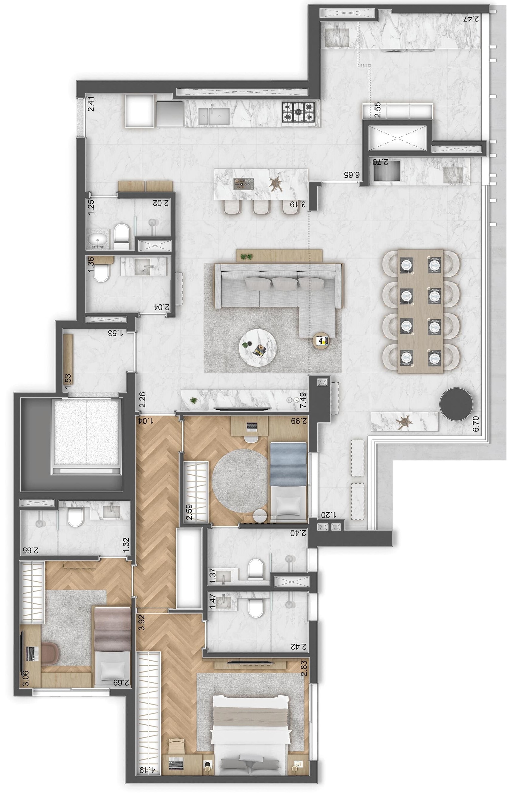 Planta 01 - 3 dorm 144m²