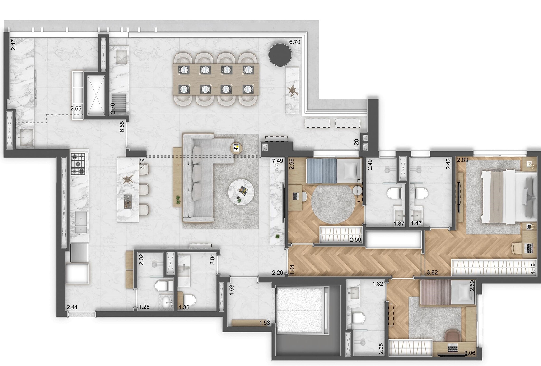 Planta 02 - 3 dorm 144m²
