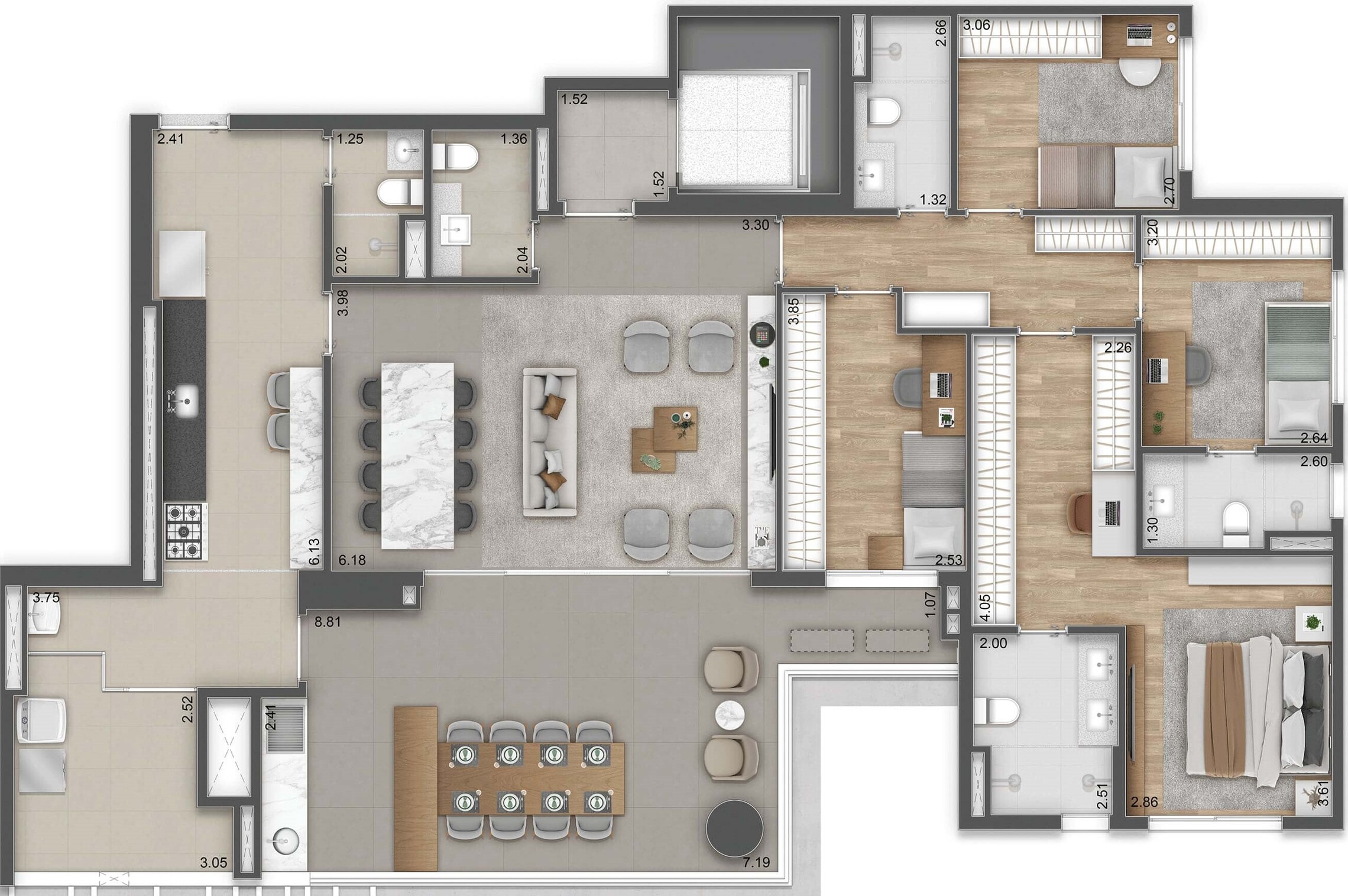 Planta 03 - 4 dorm 177m²