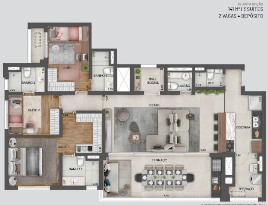 Planta 03 - 3 dorm 141m² - opção