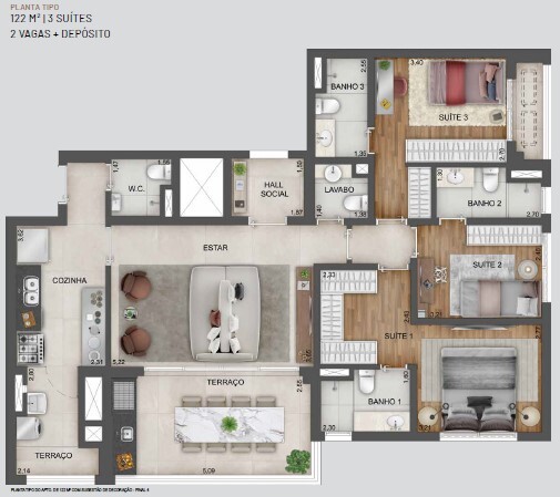 Planta 05 - 3 dorm 122m²