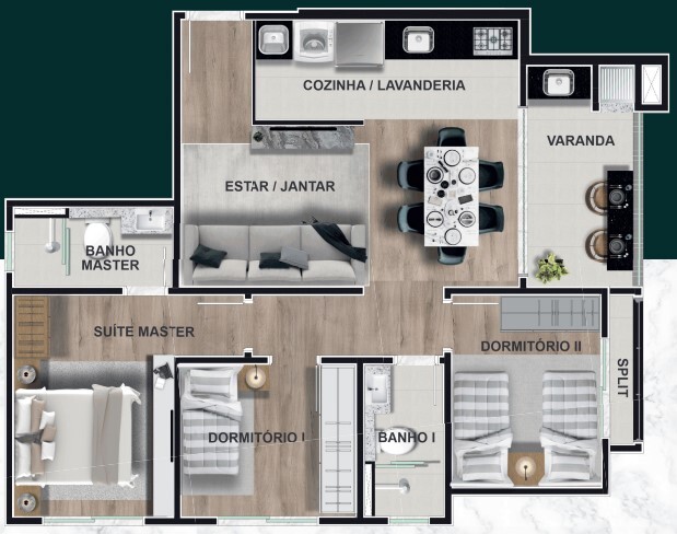 Planta 03 - 3 dorm 65 72m²