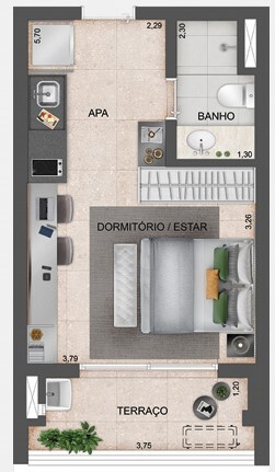 Planta 01 - 1 dorm 30m² - studio Planta 01 - 1 dorm 30m² - studio