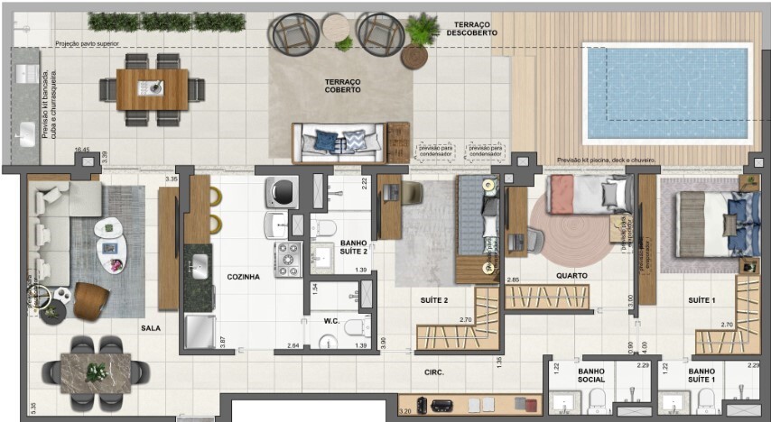 Planta 19 - 3 dorm 151 35m² - garden
