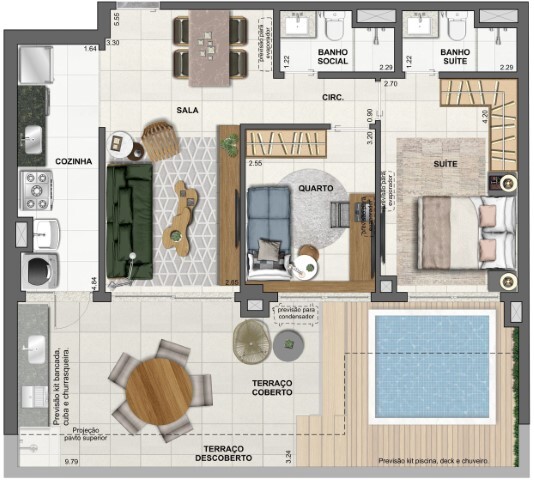 Planta 21 - 2 dorm 93 01m² - garden
