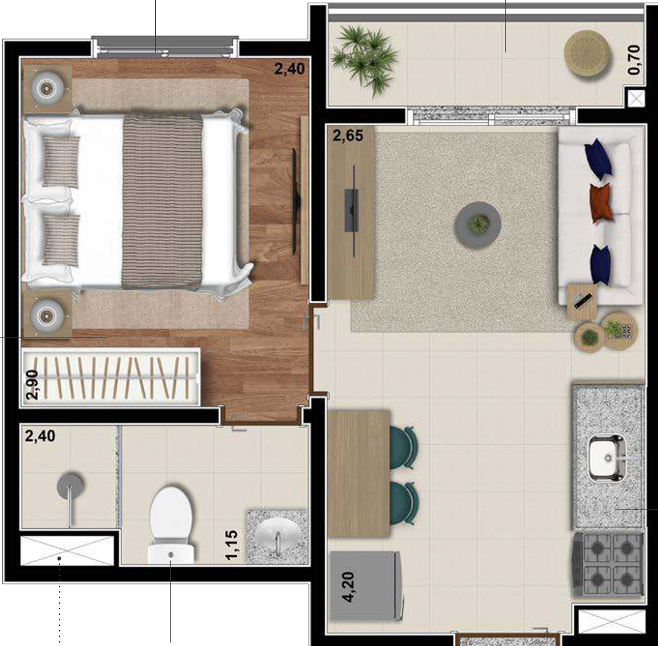 Planta 02 - 1 dorm 26 64m²