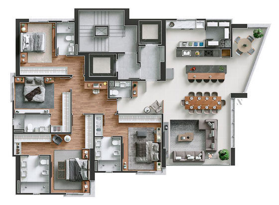 Plant 01 - 4 dorm 190m²