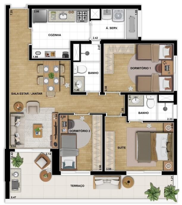 Planta 01 - 3 dorm 86m²