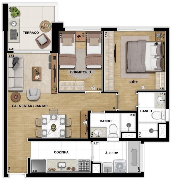 Planta 04 - 2 dorm 63m²