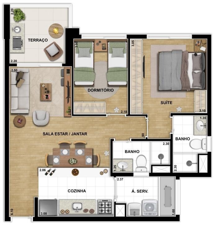 Planta 05 - 2 dorm 63m² - opção