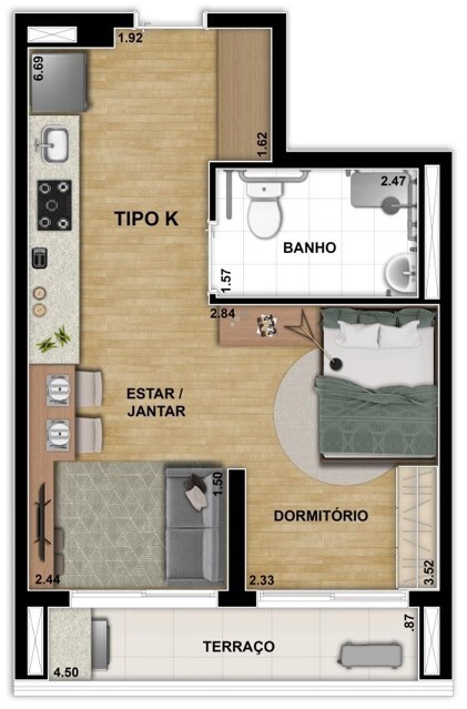 Planta 02 - 1 dorm 40 31m² - studio