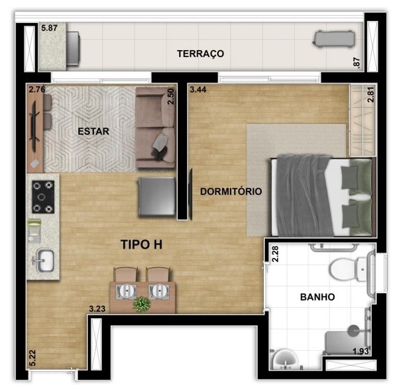 Planta 04 - 1 dorm 40 04m² - studio