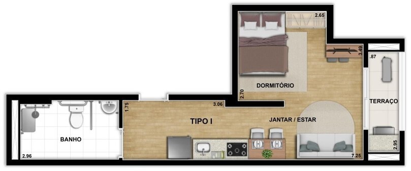 Planta 06 - 1 dorm 36 85m² - studio