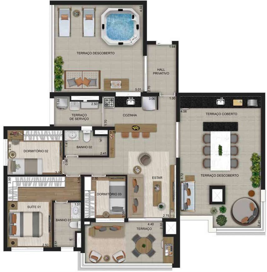 Planta 04 - 3 dorm 157m² - cobertura horizontal
