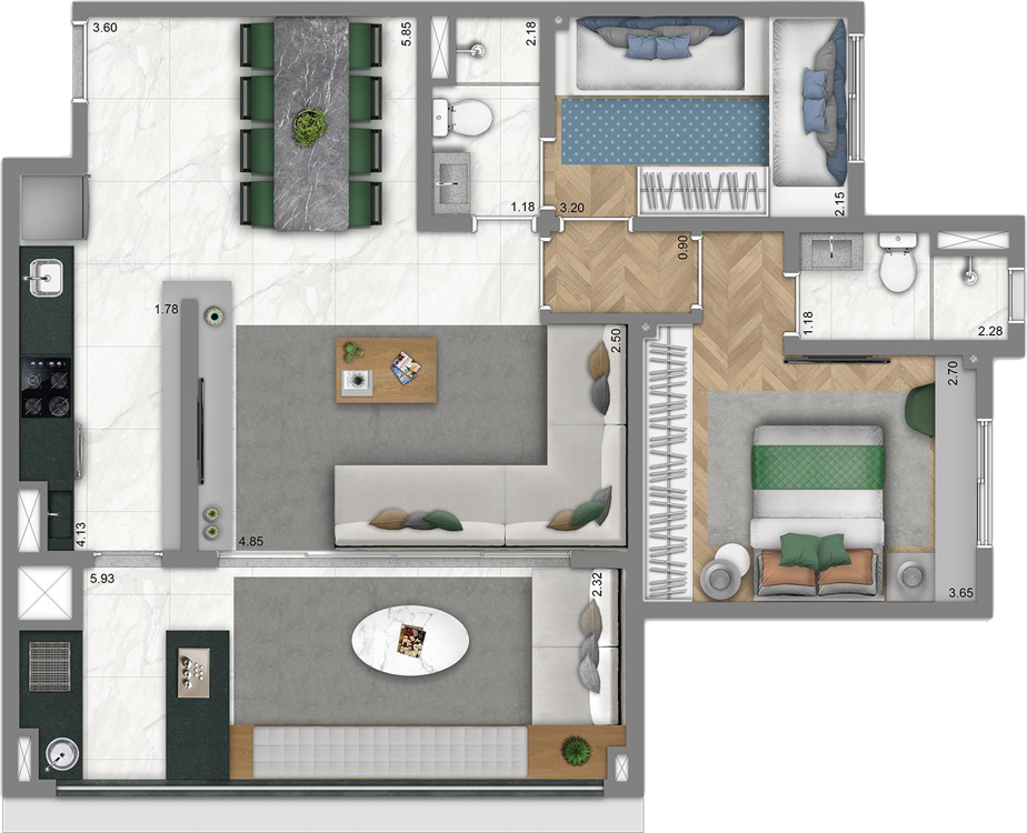 Planta 05 - 2 dorm 80m² - opção