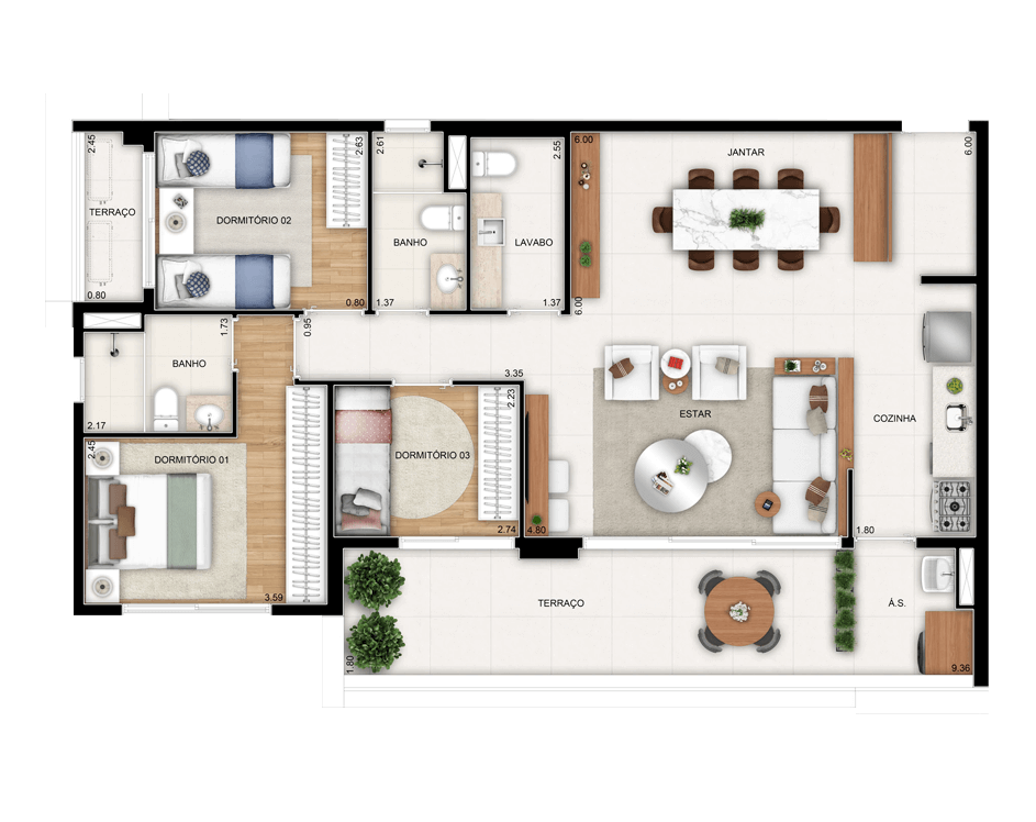 Planta 04 - 3 dorm 109m²