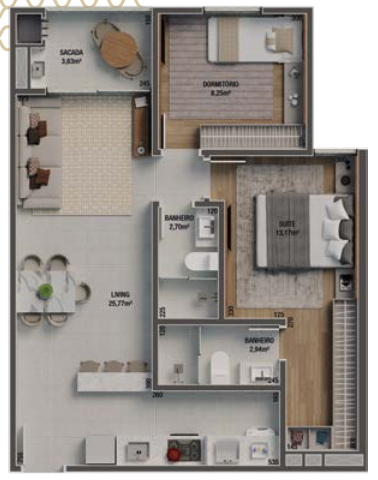 Planta 04 - 2 dorm 64m²