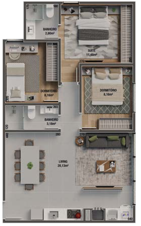 Planta 05 - 3 dorm 74m²