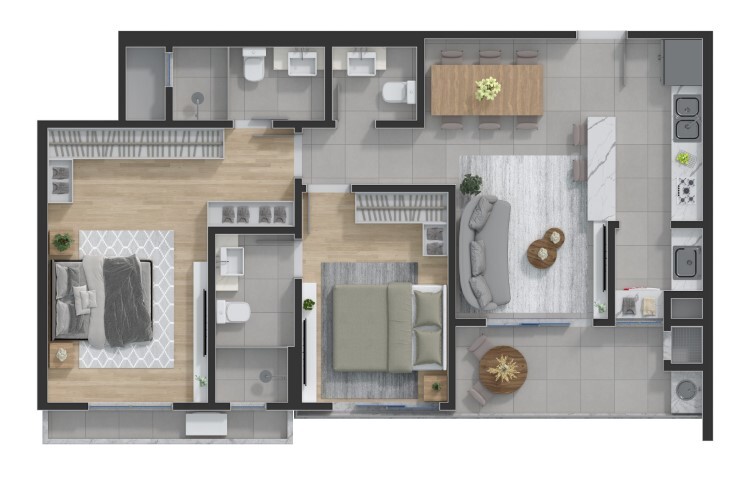 Planta 03 - 2 dorm 80 75m²