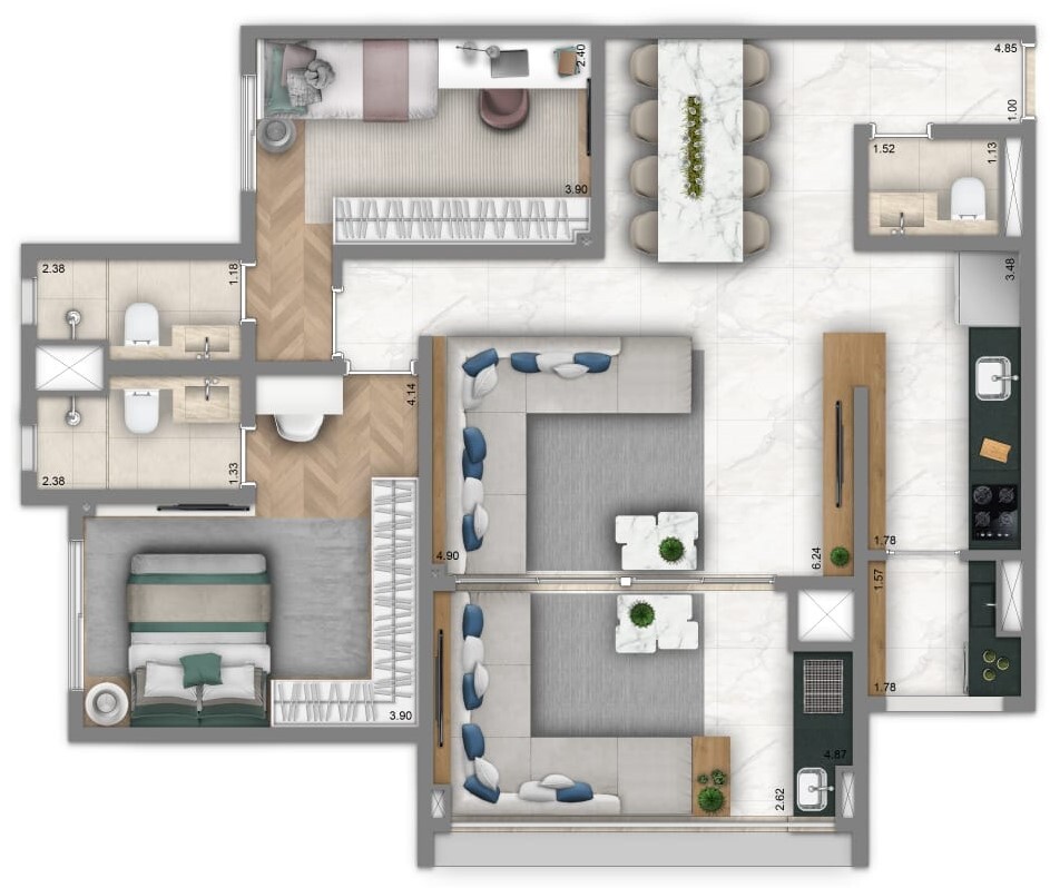 Planta 05 - 2 dorm 92m²
