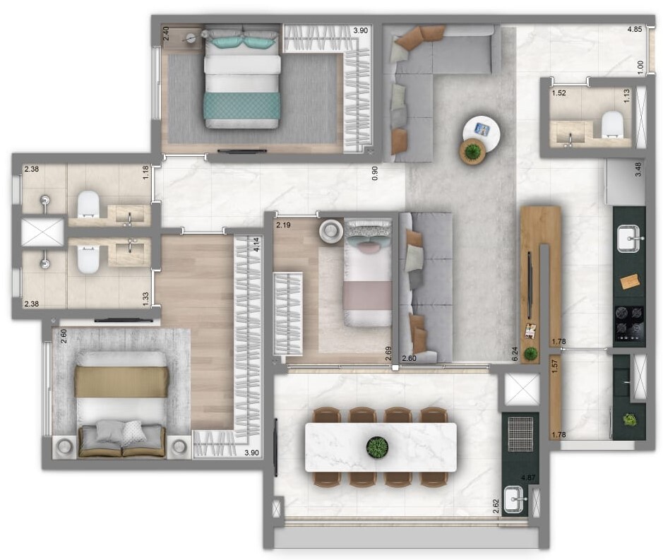 Planta 06 - 3 dorm 92m² - opção