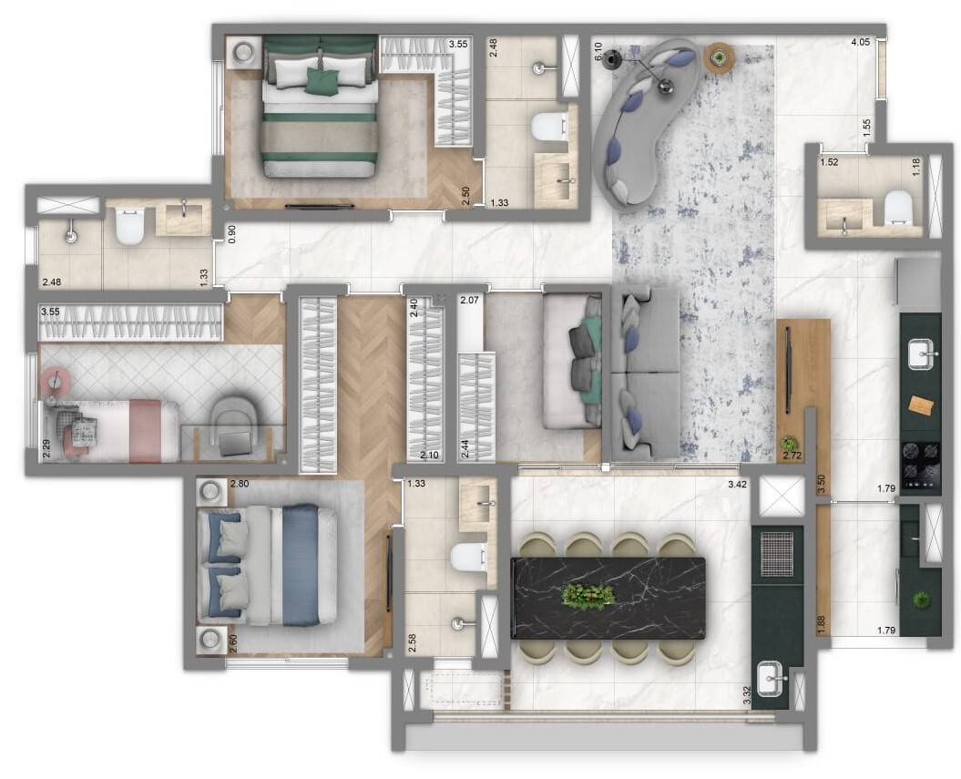 Planta 08 - 4 dorm 108m² - opção