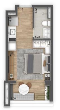 Planta 01 - 1 dorm 25m² - studio