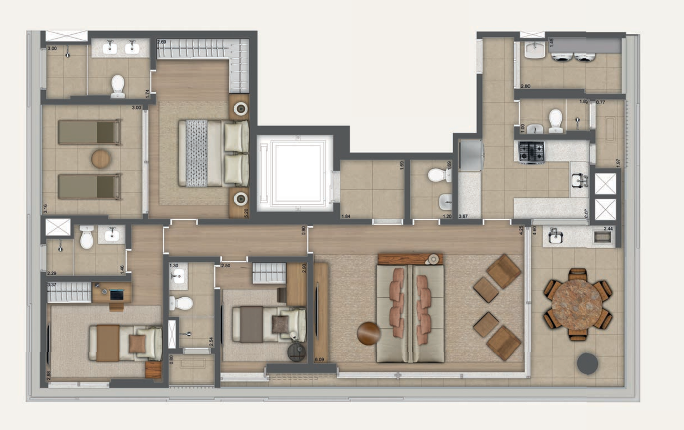 Planta 01 - 3 dorm 145m²