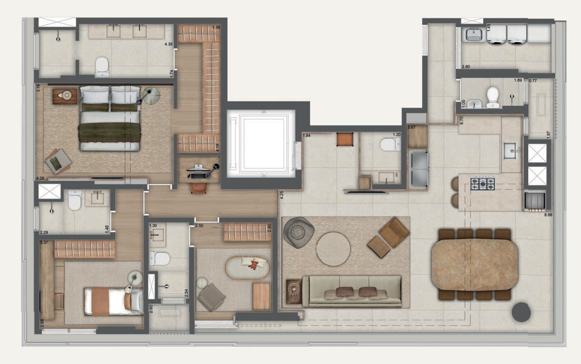 Planta 02 - 3 dorm 145m² - opção 1