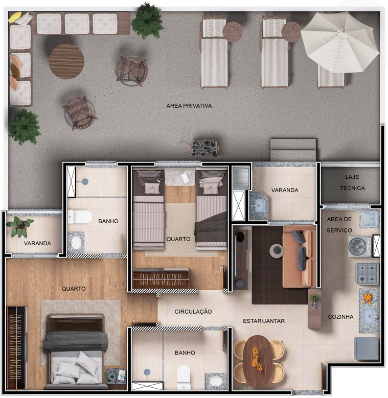 Planta 02 - 3 dorm 100 25m² - garden